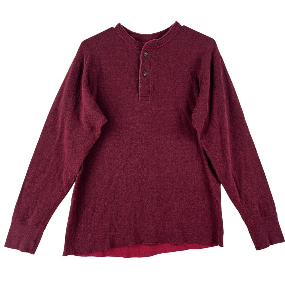 L.L.Bean Mens River Driver Two-Layer Henley SZ M Burgundy Wool Blend Thermal